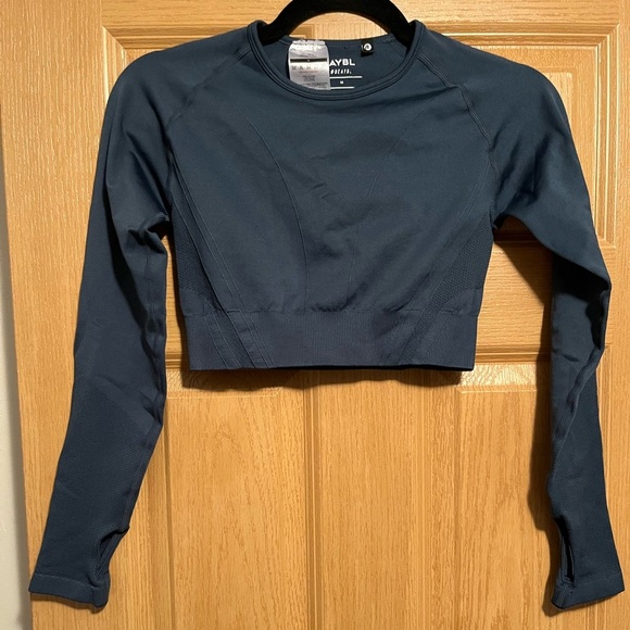 AYBL Staple Long Sleeve Crop Top in Navy - Picture 2 of 9